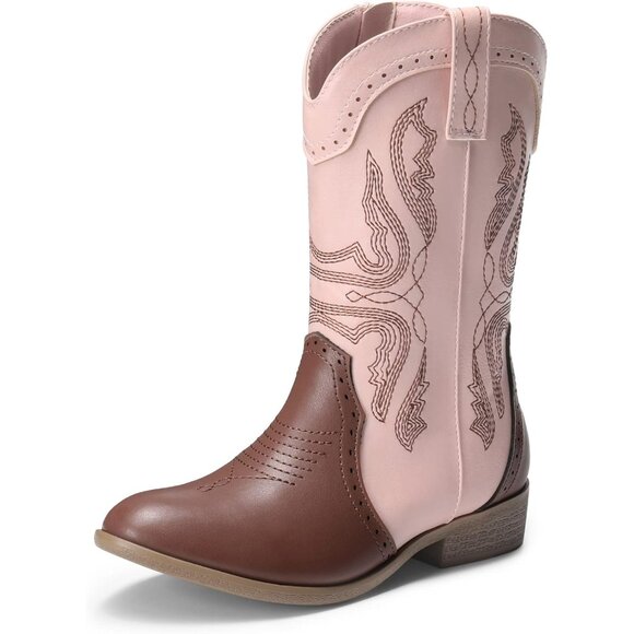 Other - Kids Girls Pink/Brown Cowgirl Western Boots Mid Calf Horse Riding Booties Shoes